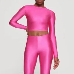 SKIMS - SHINE JERSEY LONG SLEEVE CROPPED T-SHIRT - HOT PINK - M